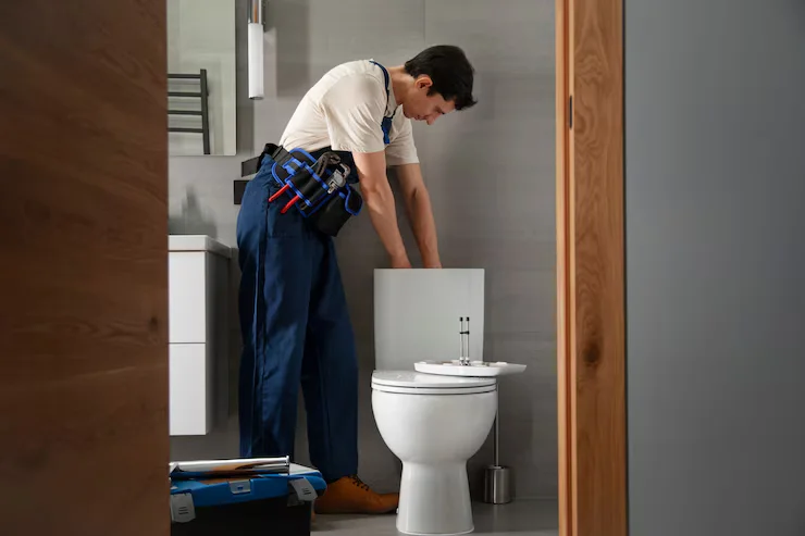 Installing a new toilet in a modern bathroom