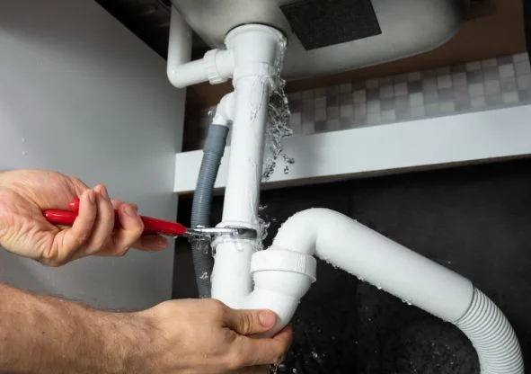 Technician performing Broken pipe repair