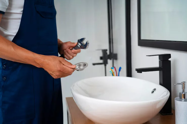 Licensed plumber performing faucet repair