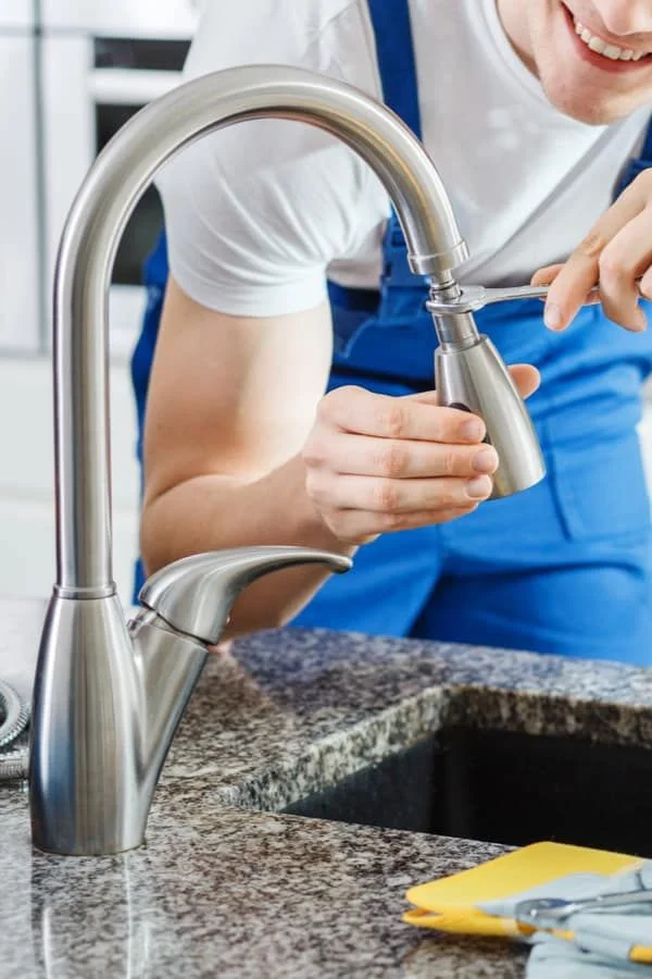 Modern kitchen faucet installation with pull-down sprayer