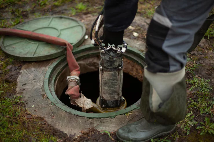 Septic tank repair service near a yard