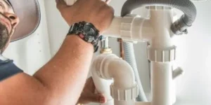 Technician fixing broken pipes