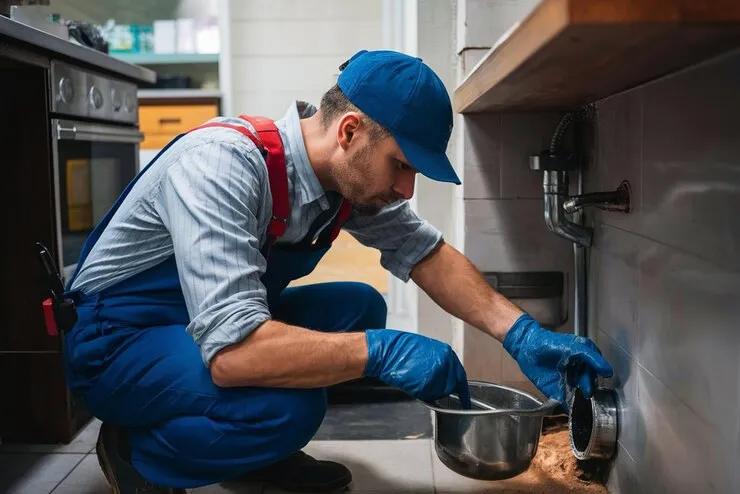 emergency plumber repairing burst pipe under sink in Florida home